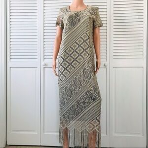 SHAR ADE Vintage Beige Black Crochet Pullover Short Sleeve Dress Size 8